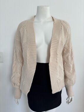 NakedCashmere Cream Cable-Knit Open Front Cardigan
